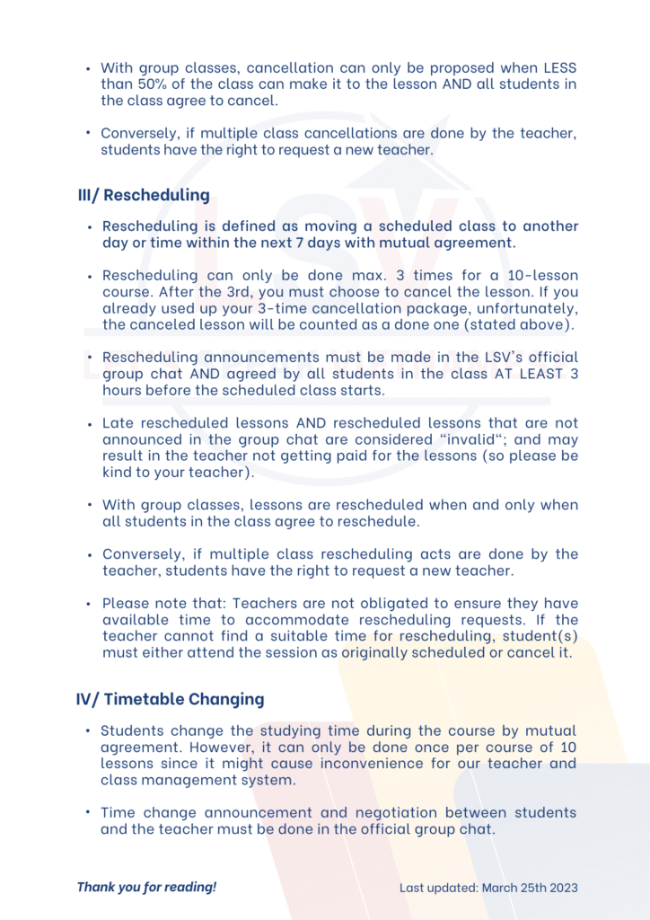 Communication and Cancellation Rules for Students 2