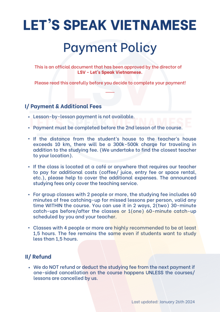 Payment policy 18.10.2024